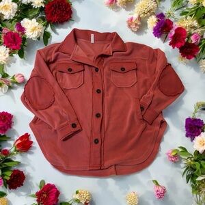 Zenana Fleece Shacket Oversized Look Women Size L Coral Pink Rose- Button Up